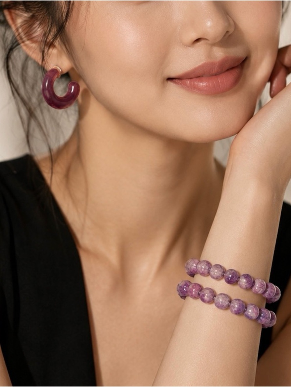 3-piece Set - Two (6mm) Glass bead bracelets  & Plunder Earrings